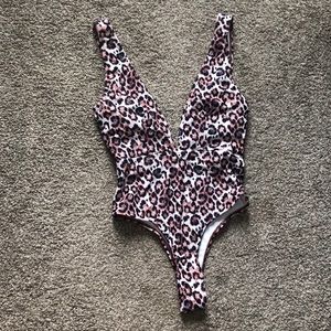 Leopard Print One Piece Swimsuit.